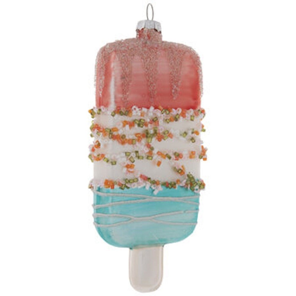 Ice Cream Bar Ornament Glass Pink Blue Christmas Beaded Treats‎ Food Holiday